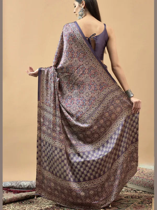 Green_Traditional_Ajrakh_Print_Semi_Modal_Silk_Saree_740006
